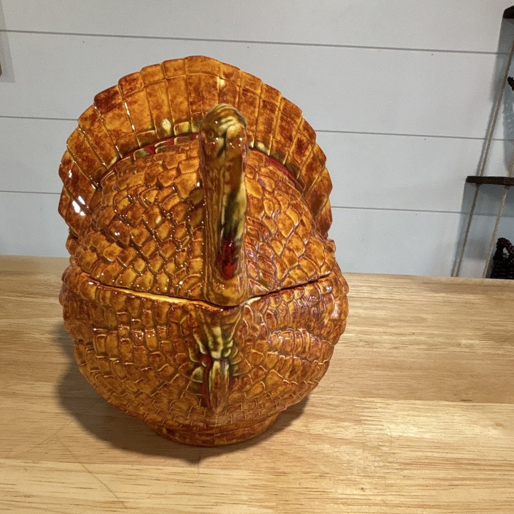 Brown Ceramic Turkey Covered Dish w/ Lid Glossy Decorative 7"